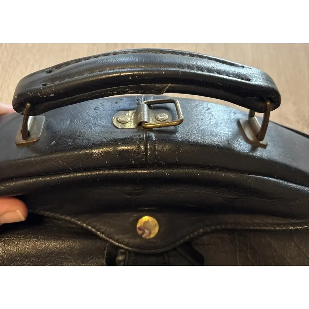 Vintage Black Leather Garment Bag Japanese Foldable Buckles 38” Long